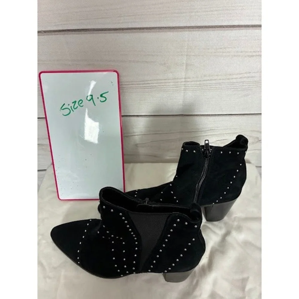 Kensie Black Suede Studded Pointed Toe Block Heel Ankle Boots Womens 9.5